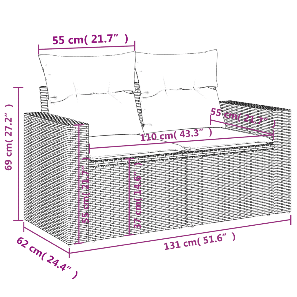 vidaXL sofasæt 5 dele med hynder polyrattan grå