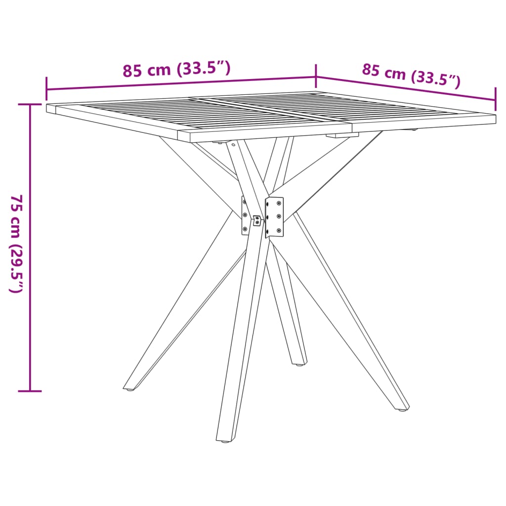 vidaXL havebord 85x85x75 cm firkantet massivt akacietræ