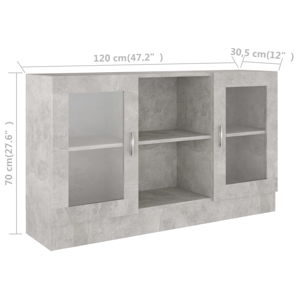 vidaXL vitrineskab 120x30,5x70 cm konstrueret træ betongrå