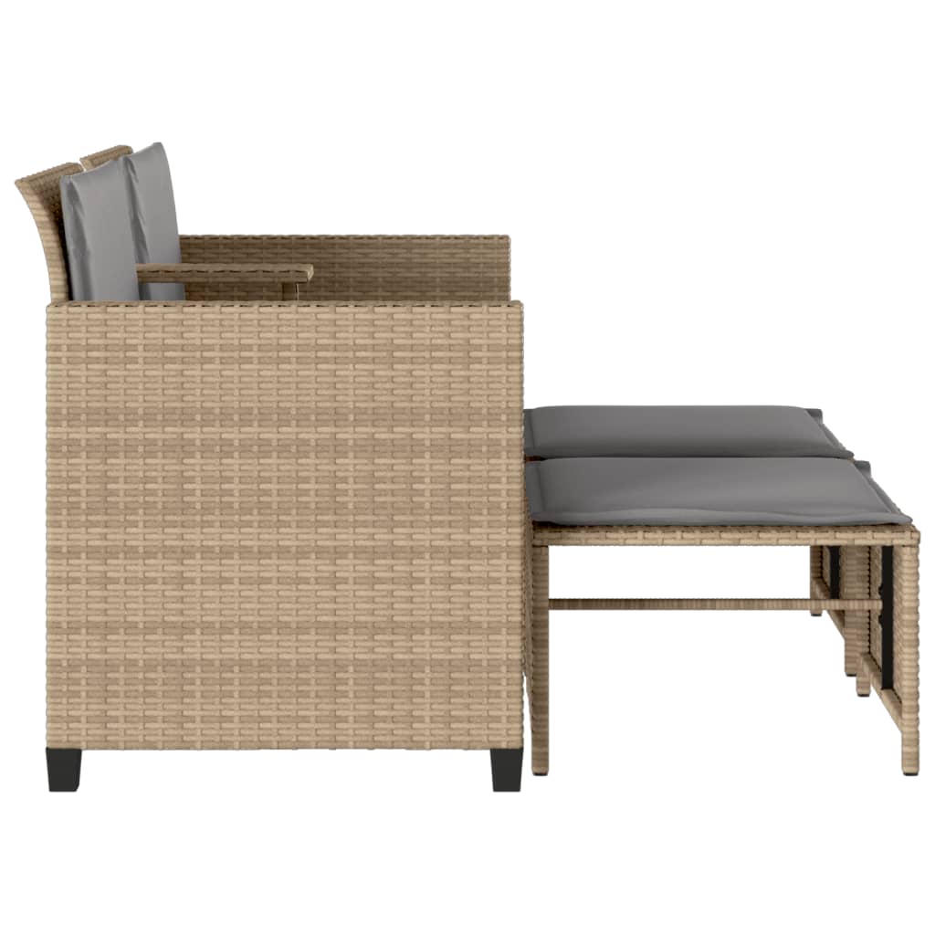 vidaXL 2-personers havesofa med bord og skamler polyrattan beige