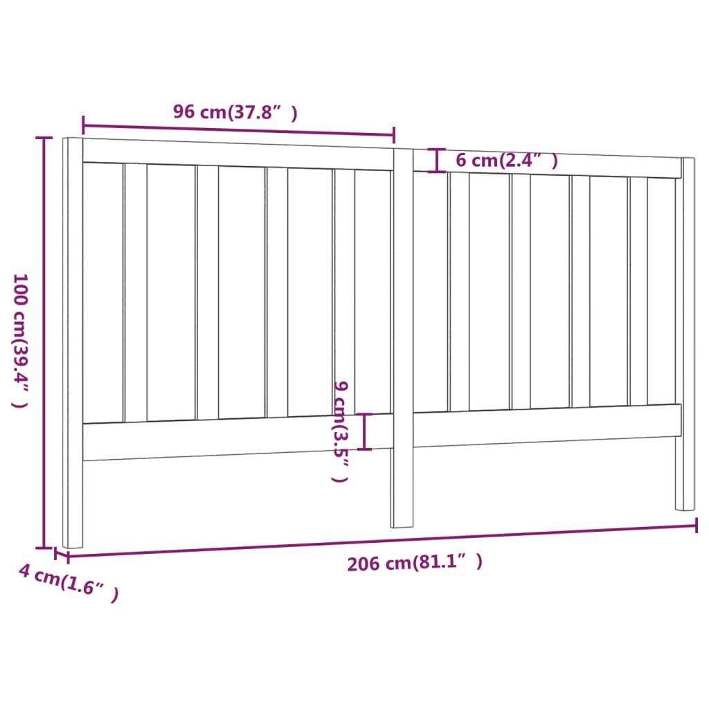 vidaXL sengegærde 206x4x100 cm massivt fyrretræ grå