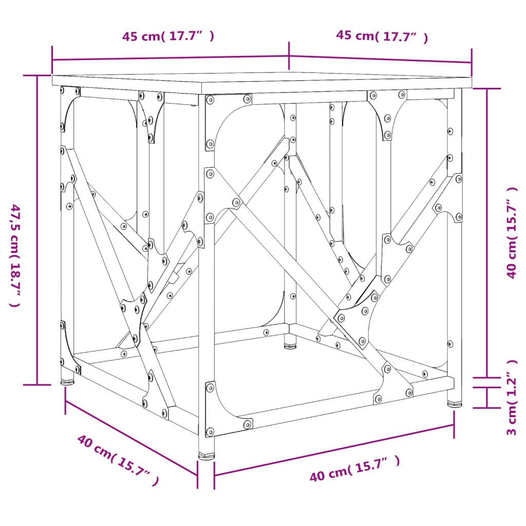 vidaXL sofabord 45x45x47,5 cm konstrueret træ røget egetræsfarve