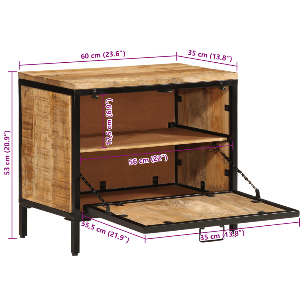 vidaXL skoskab 60x35x53 cm massivt ru mangotræ