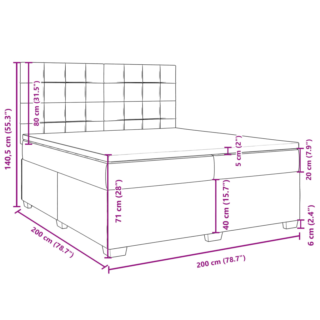 vidaXL kontinentalseng med madras 200x200 cm fløjl mørkegrå