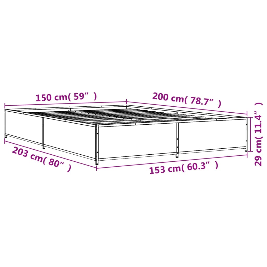 vidaXL sengestel 150x200 cm konstrueret træ og metal brun egetræ