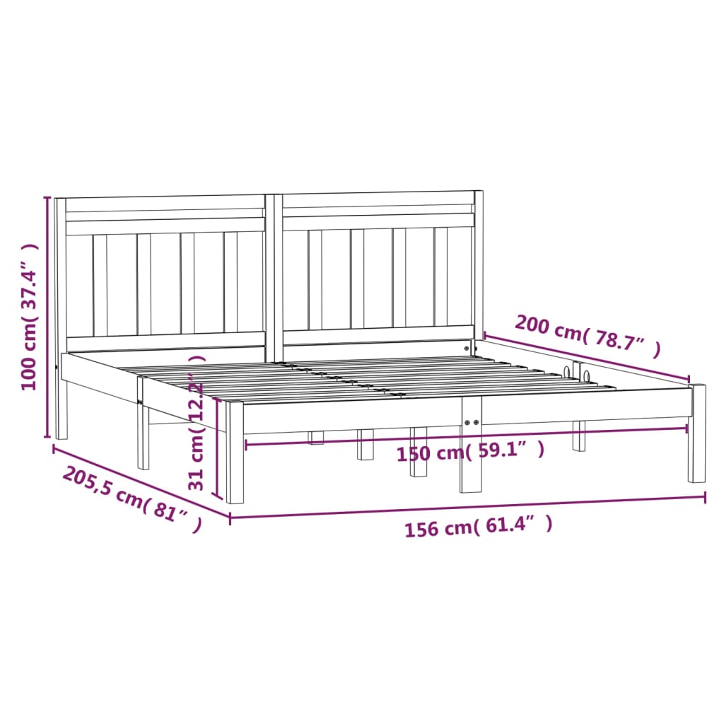 vidaXL sengeramme 150x200 cm King Size massivt træ sort