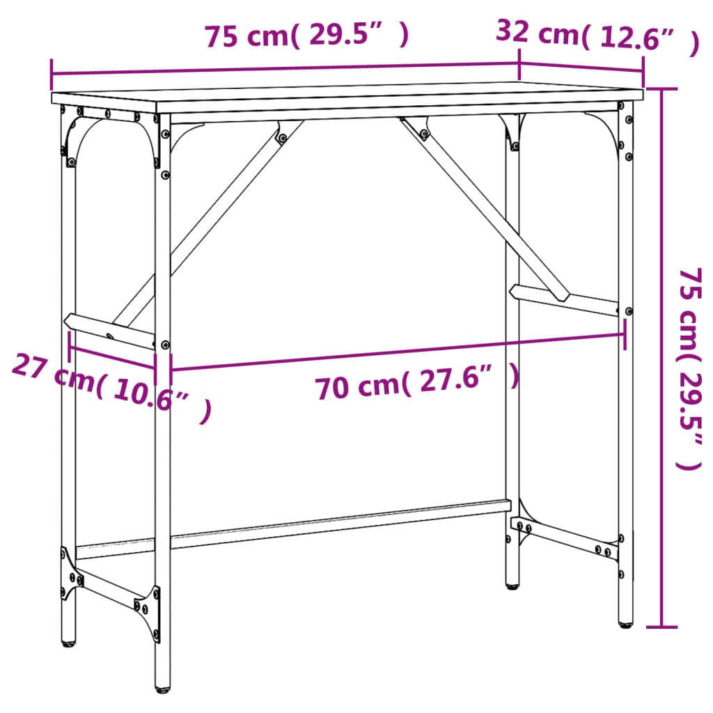 vidaXL konsolbord 75x32x75 cm konstrueret træ sonoma-eg