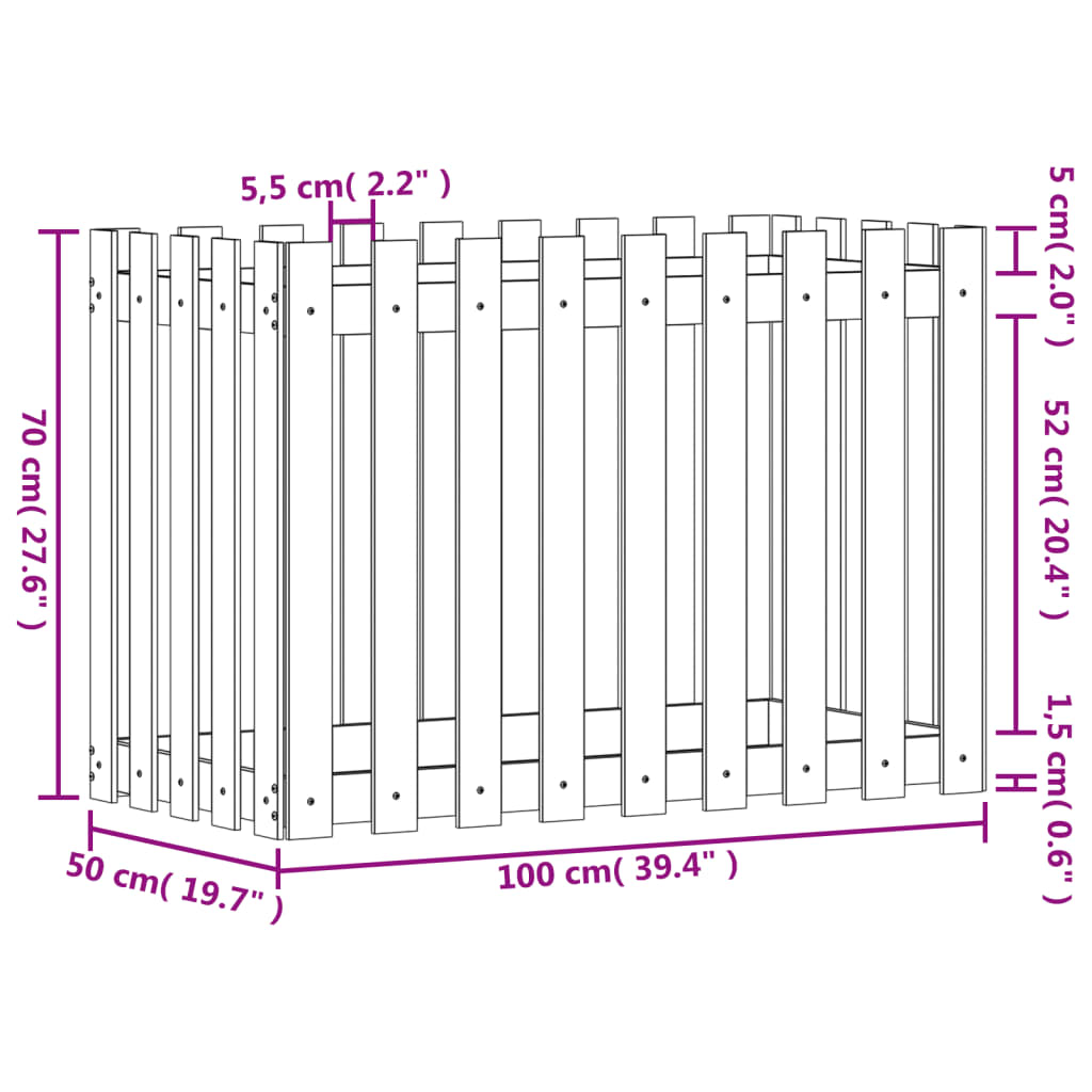 vidaXL højbed med stakitdesign 100x50x70 cm massivt fyrretræ hvid