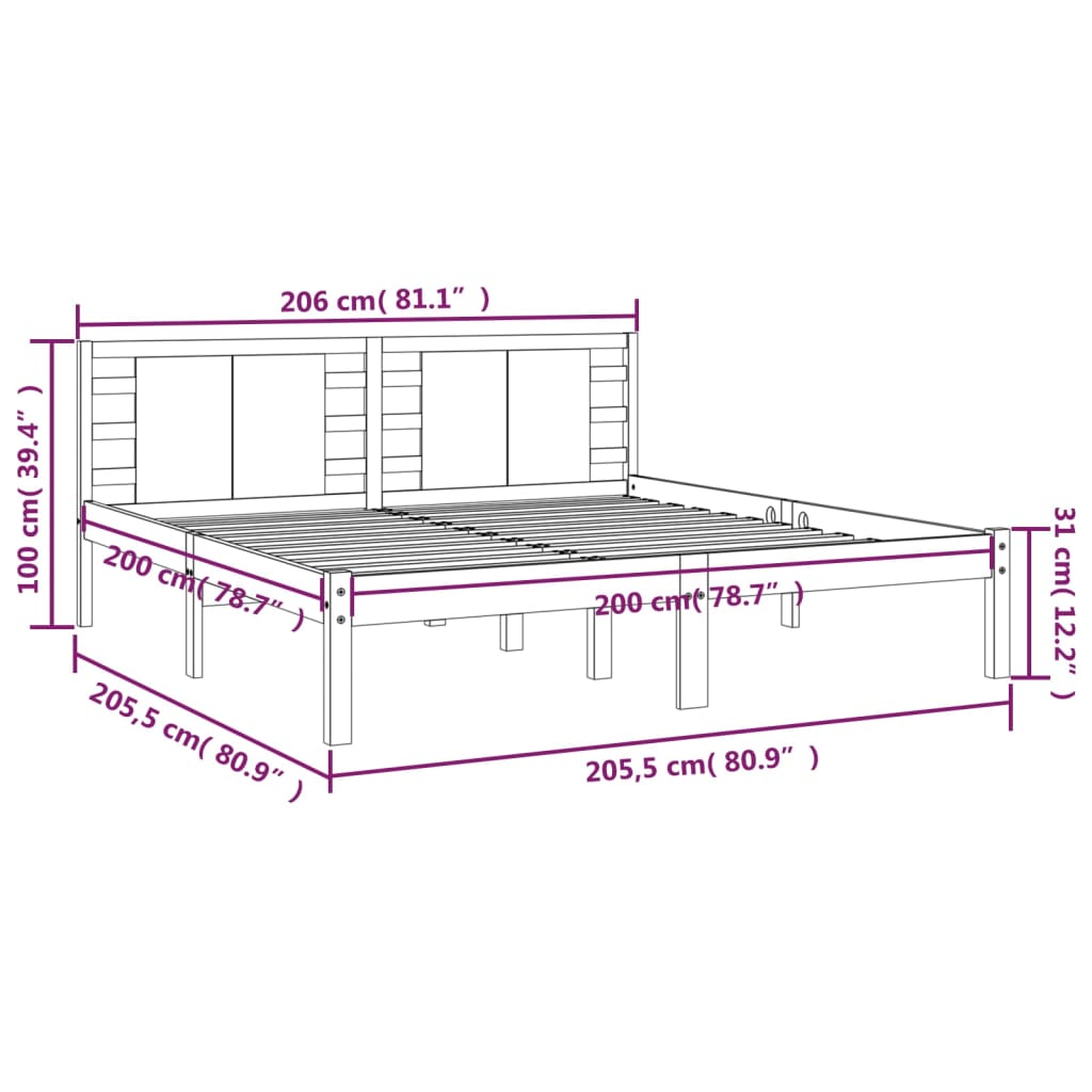 vidaXL sengeramme 200x200 cm massivt fyrretræ hvid