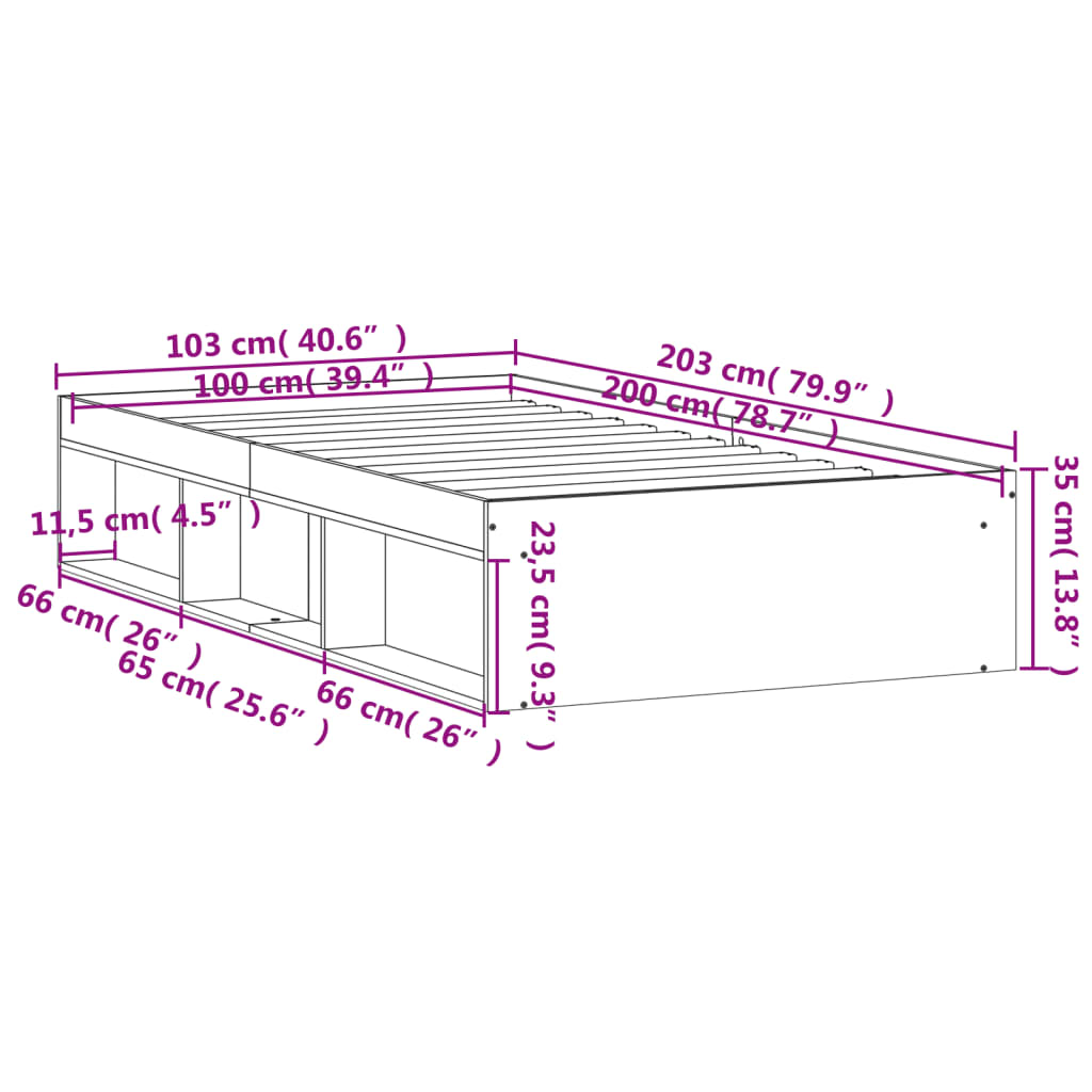 vidaXL sengeramme 100x200 cm sort