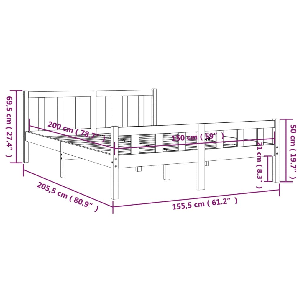 vidaXL sengeramme 150x200 cm massivt træ