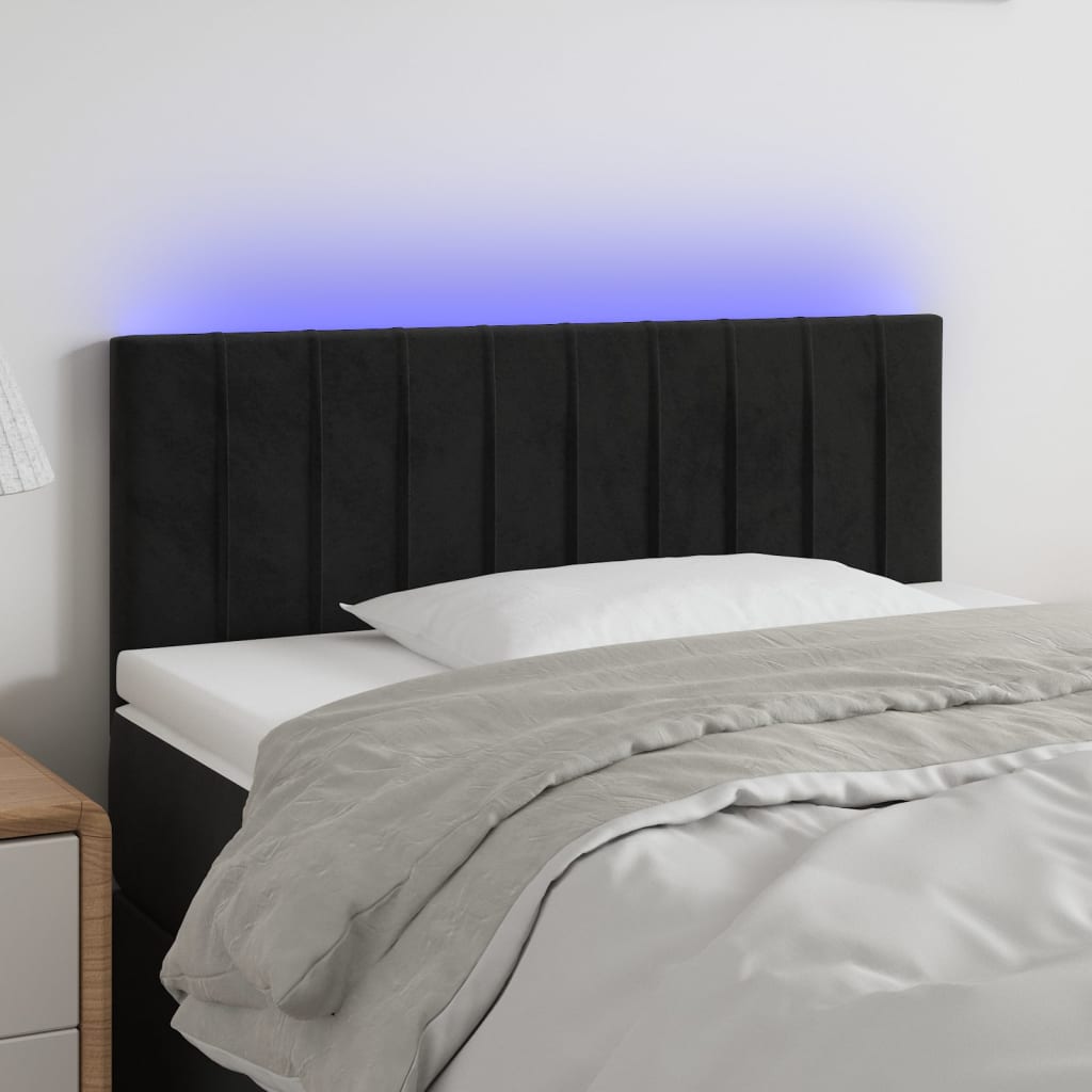 vidaXL sengegavl med LED-lys 100x5x78/88 cm fløjl sort