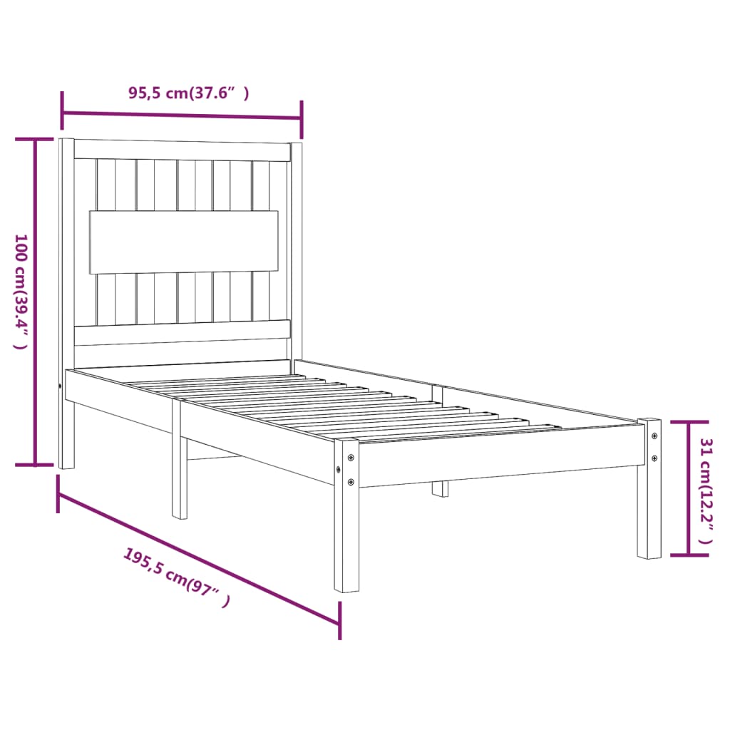 vidaXL sengestel 90x190 cm Single massivt fyrretræ sort