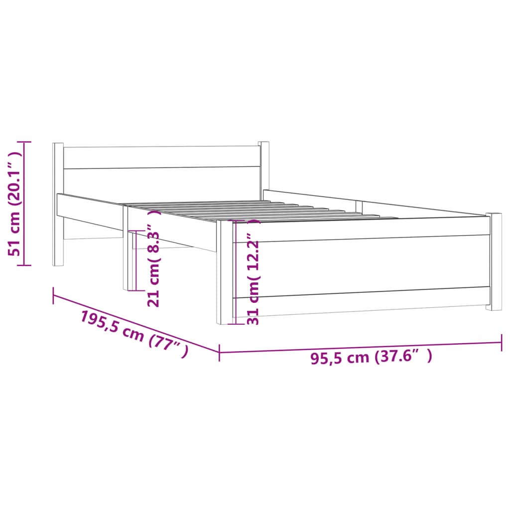 vidaXL sengeramme 90x190 cm Single massivt træ gyldenbrun