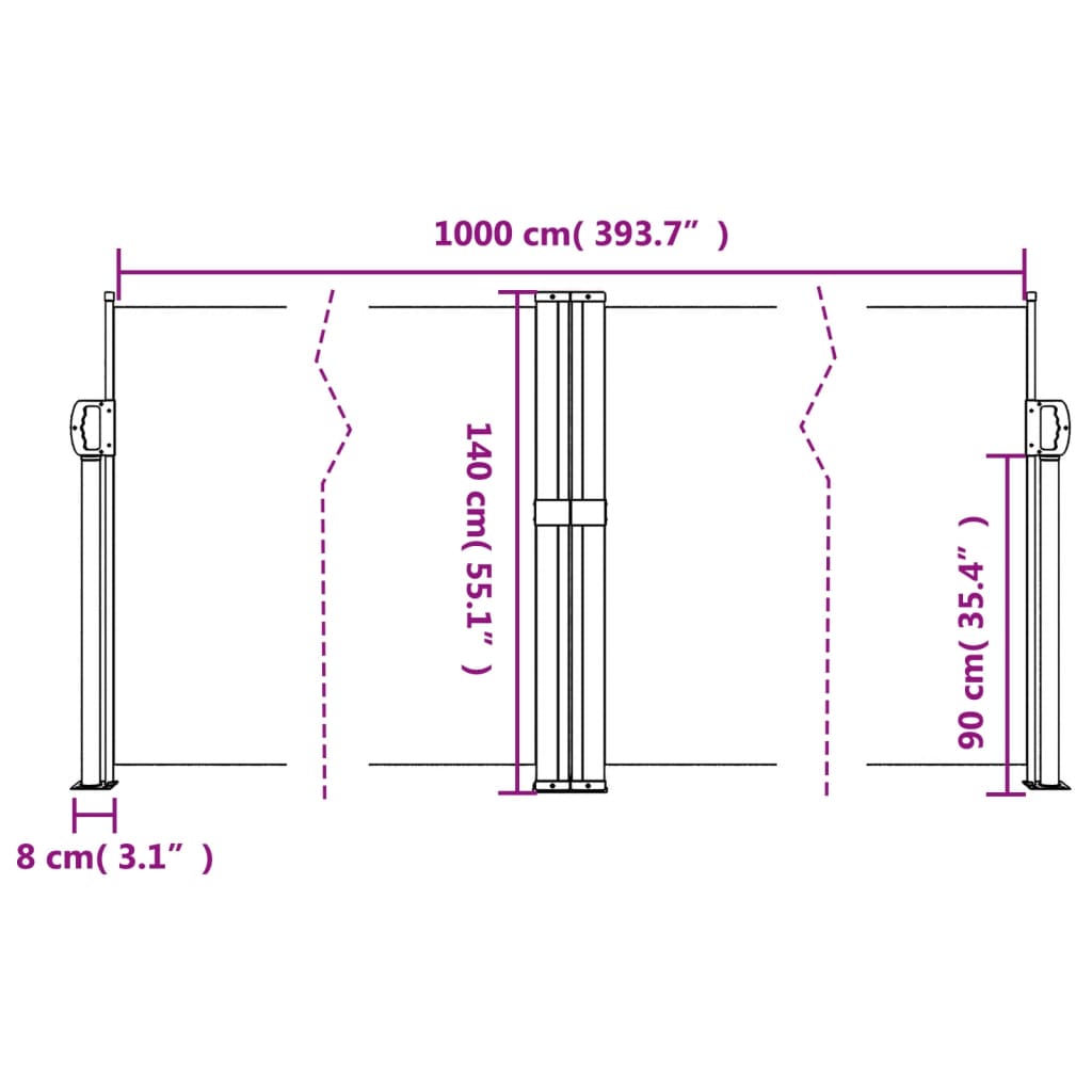 vidaXL sammenrullelig sidemarkise 140x1000 cm hvid