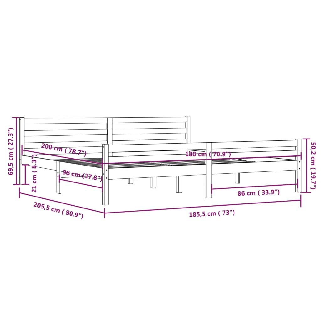 vidaXL sengeramme 180x200 cm massivt fyrretræ