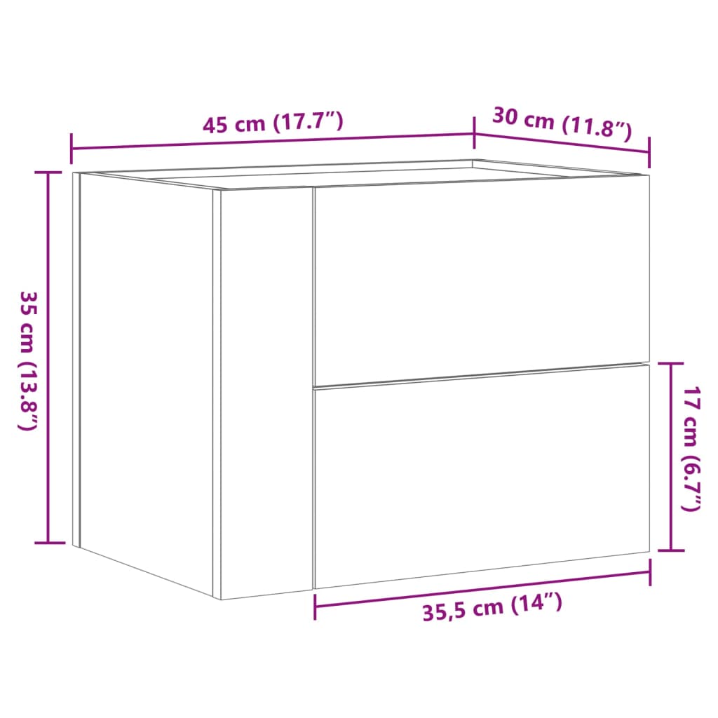 vidaXL væghængt sengebord 45x30x35 cm hvid