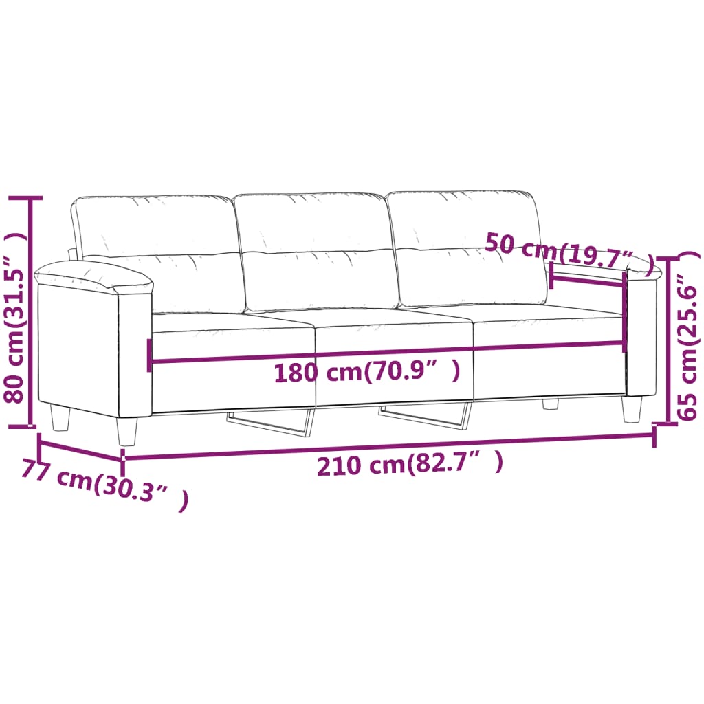 vidaXL 3-personers sofa 180 cm mikrofiberstof sort