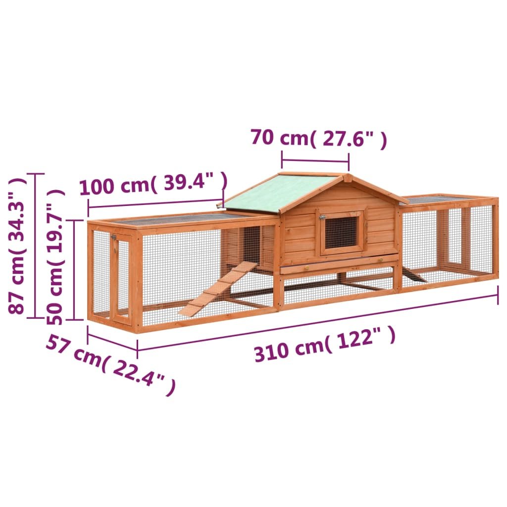 vidaXL kaninbur 310x70x87 cm massivt fyrre- og grantræ