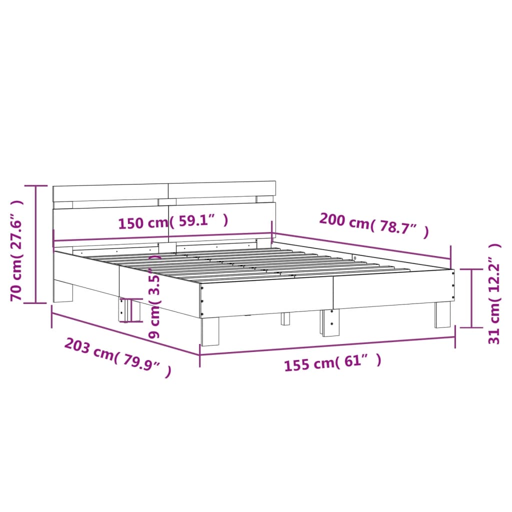 vidaXL sengeramme med sengegavl 150x200 cm konstrueret træ betongrå