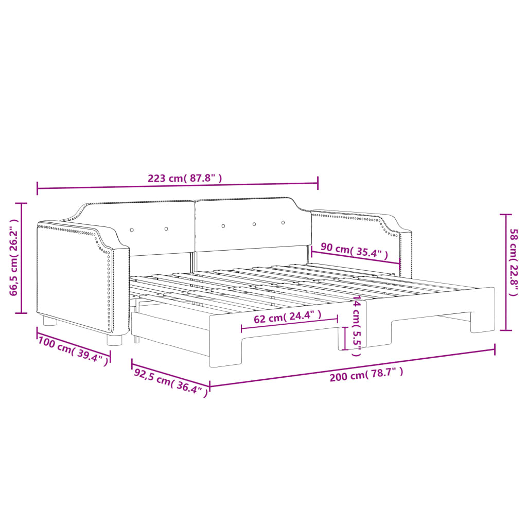 vidaXL daybed med udtræk 90x200 cm stof sort