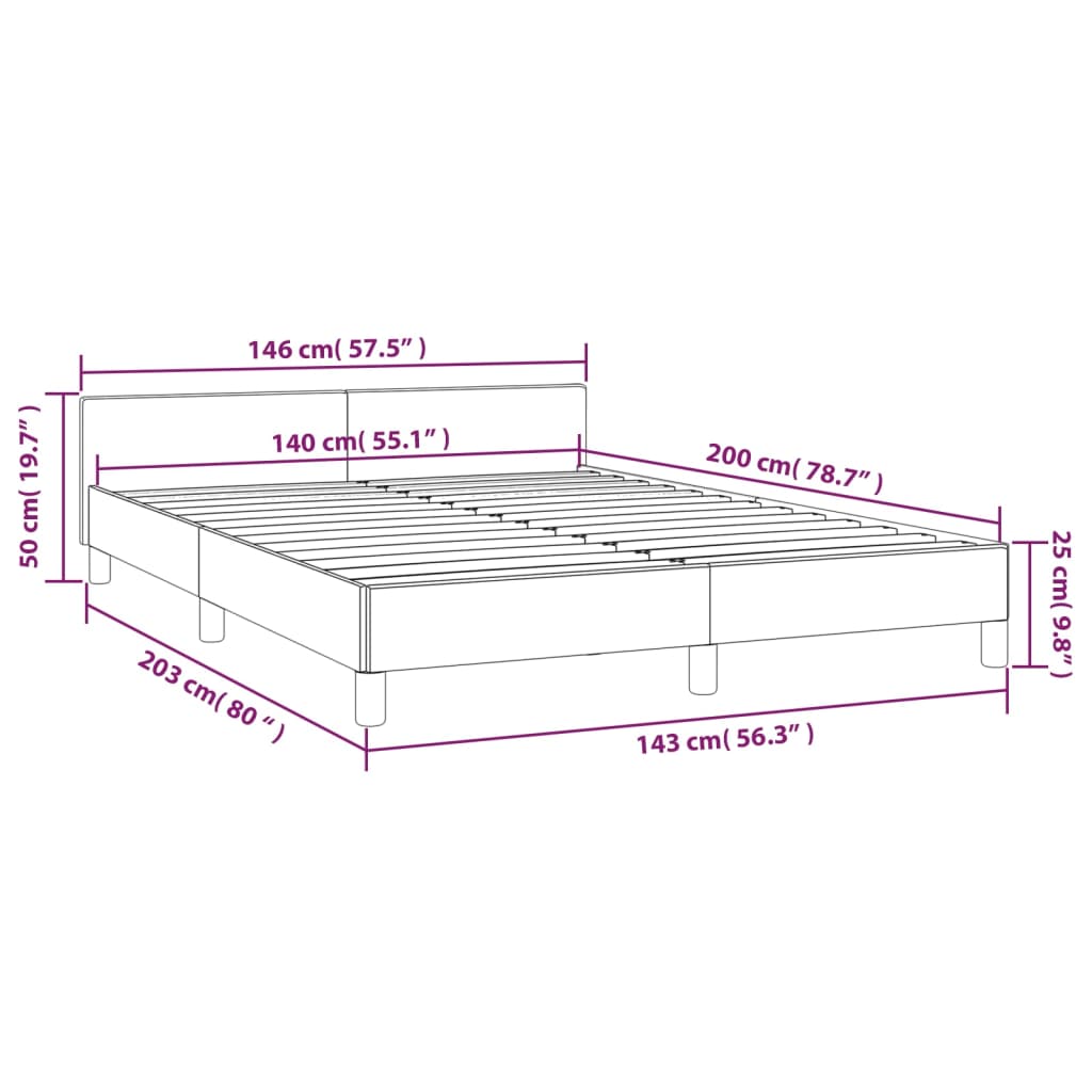 vidaXL sengeramme med sengegavl 140x200 cm fløjl sort