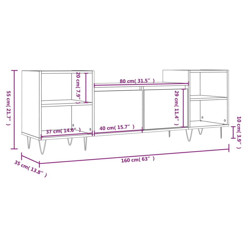 vidaXL tv-bord 160x35x55 cm konstrueret træ grå sonoma-eg