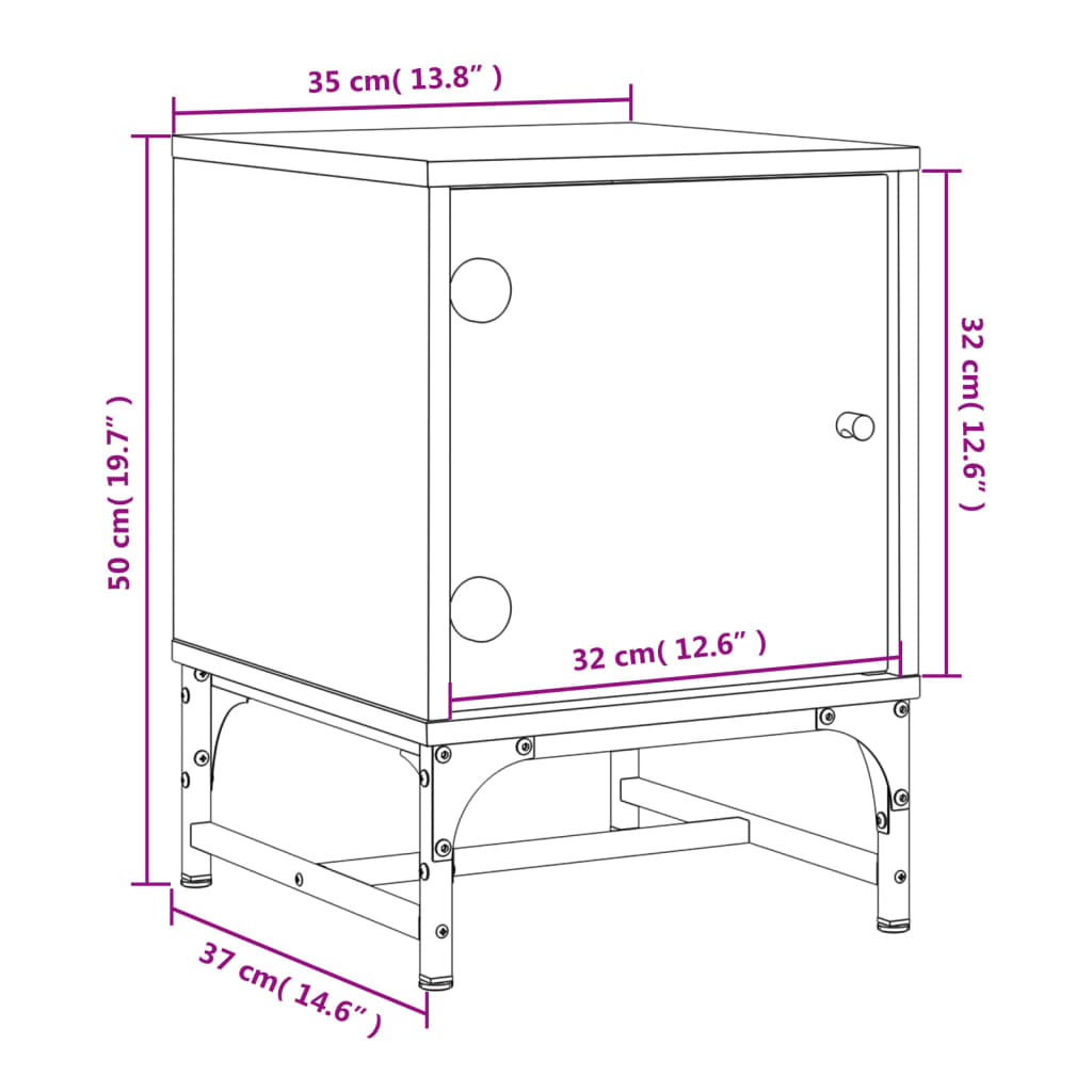 vidaXL sengeborde 2 stk. med glaslåger 35x37x50 cm sort