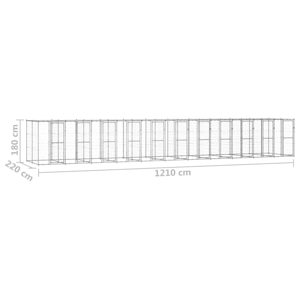 vidaXL udendørs hundebur med tag 26,62 m² galvaniseret stål