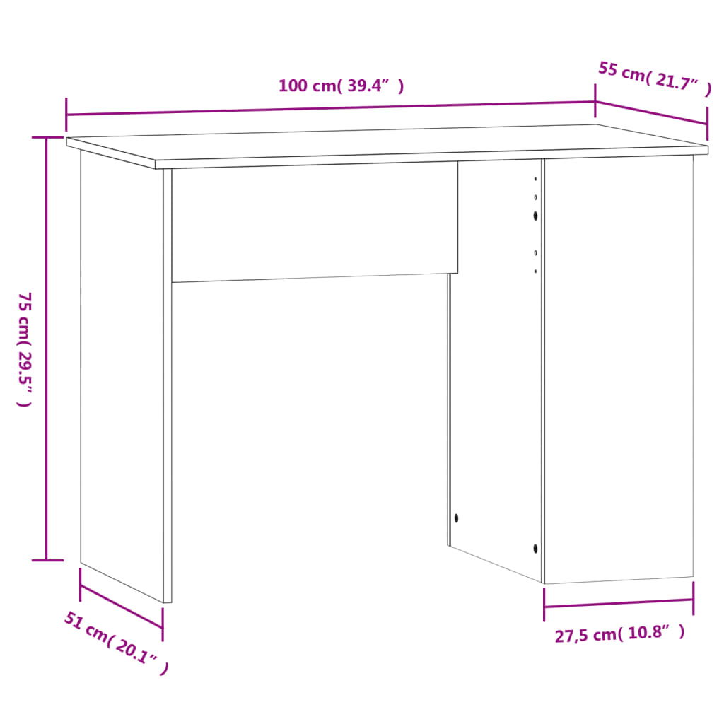 vidaXL skrivebord 100x55x75 cm konstrueret træ grå sonoma-eg