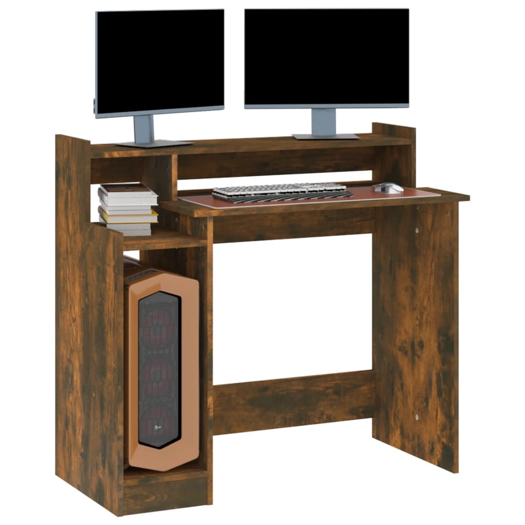 vidaXL skrivebord med LED-lys 97x45x90 cm konstrueret træ røget eg