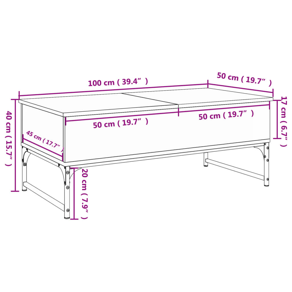 vidaXL sofabord 100x50x40 cm konstrueret træ og metal grå sonoma-eg