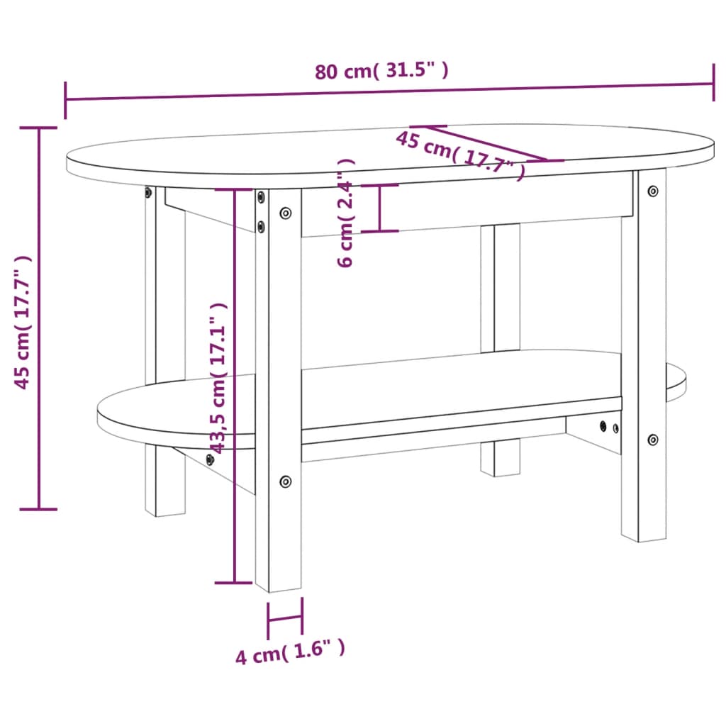 vidaXL sofabord 80x45x45 cm massivt fyrretræ sort