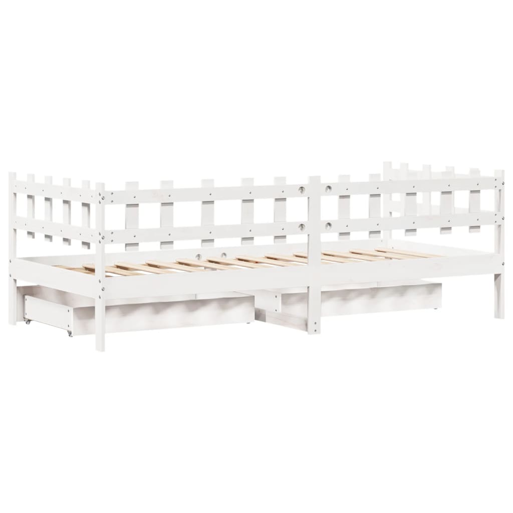 vidaXL daybed med skuffer 90x190 cm massivt fyrretræ hvid