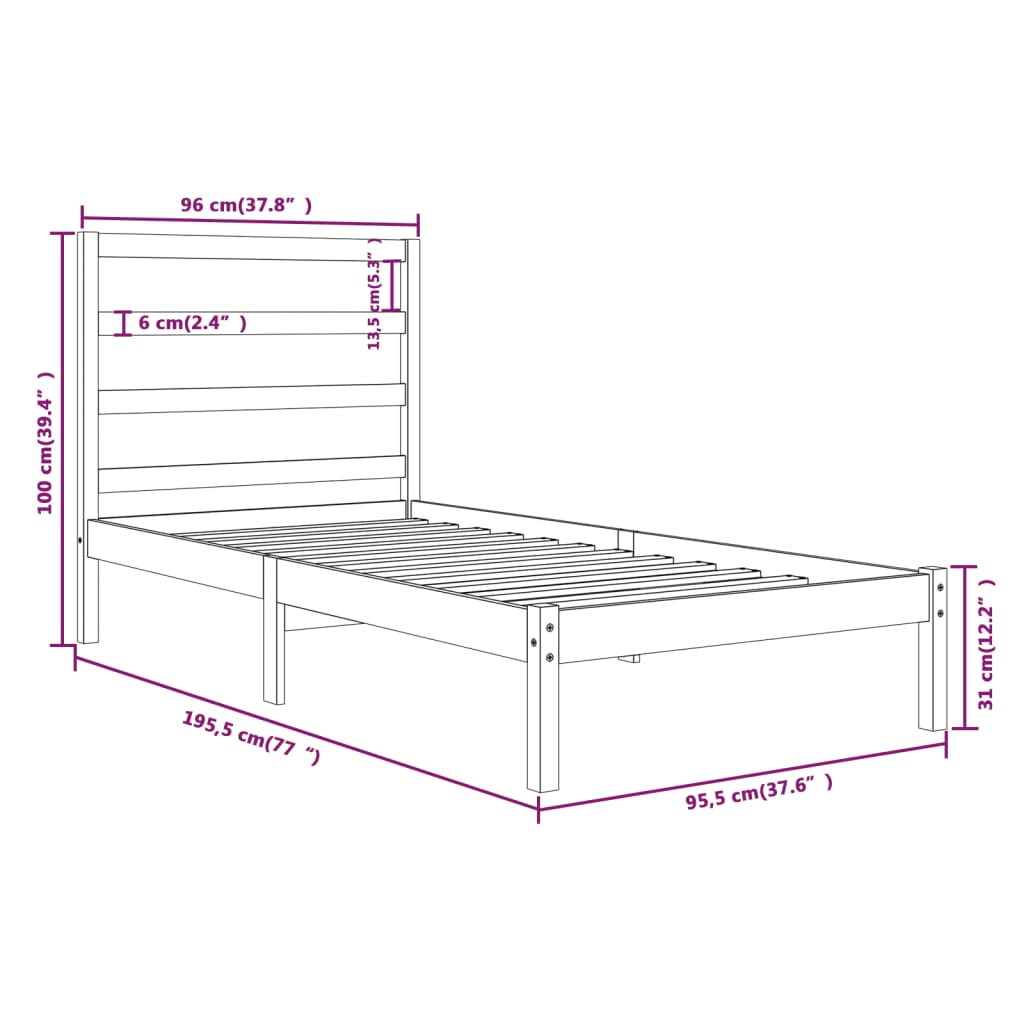 vidaXL sengeramme 90x190 cm Single massivt træ sort