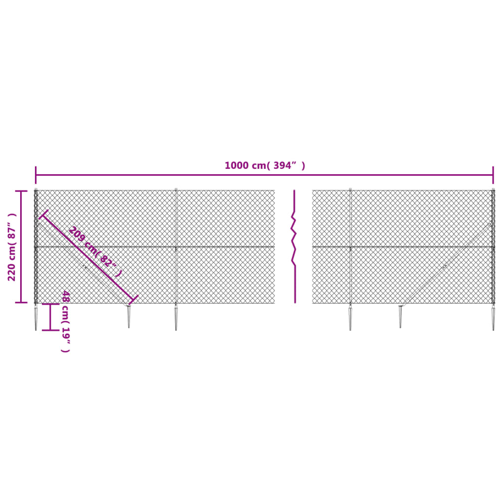 vidaXL trådhegn med jordspyd 2,2x10 m sølvfarvet