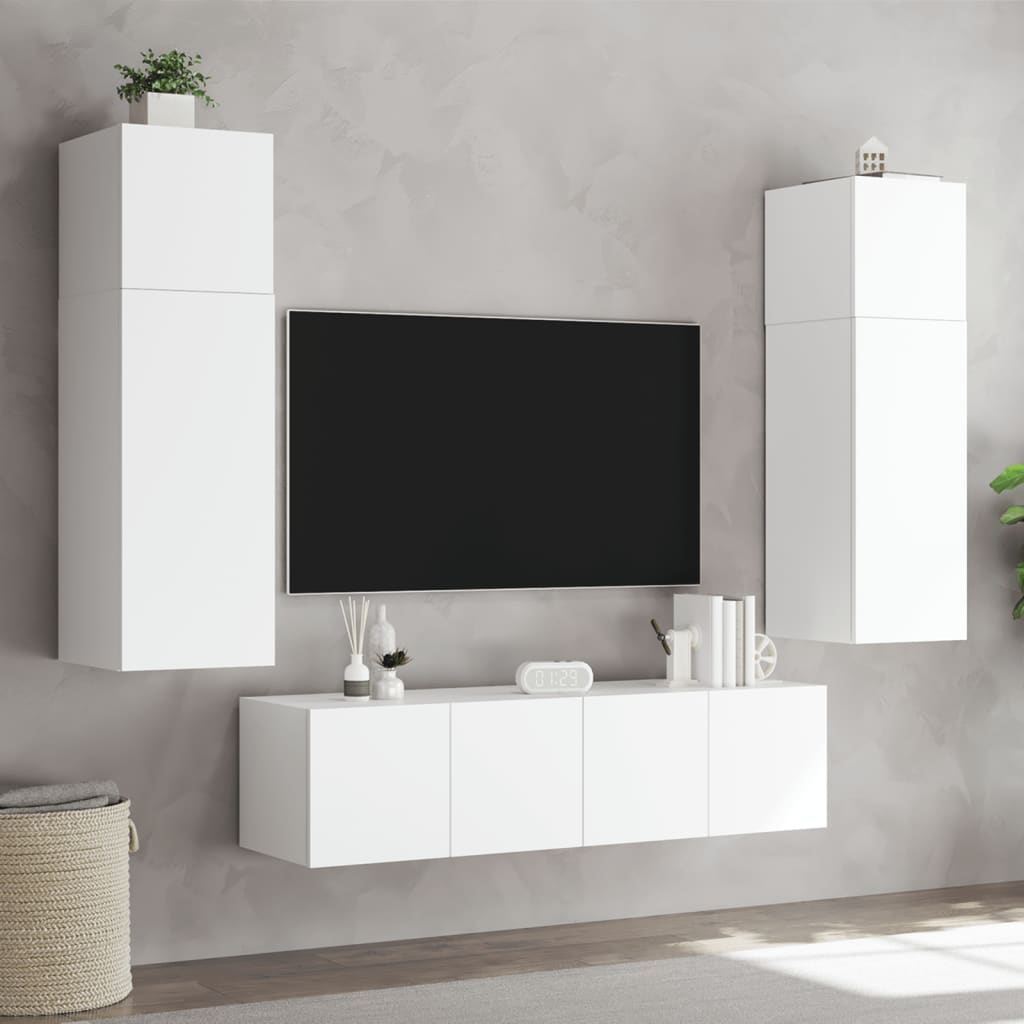 vidaXL væghængte tv-borde 2 stk. med LED-lys 60x35x31 cm hvid