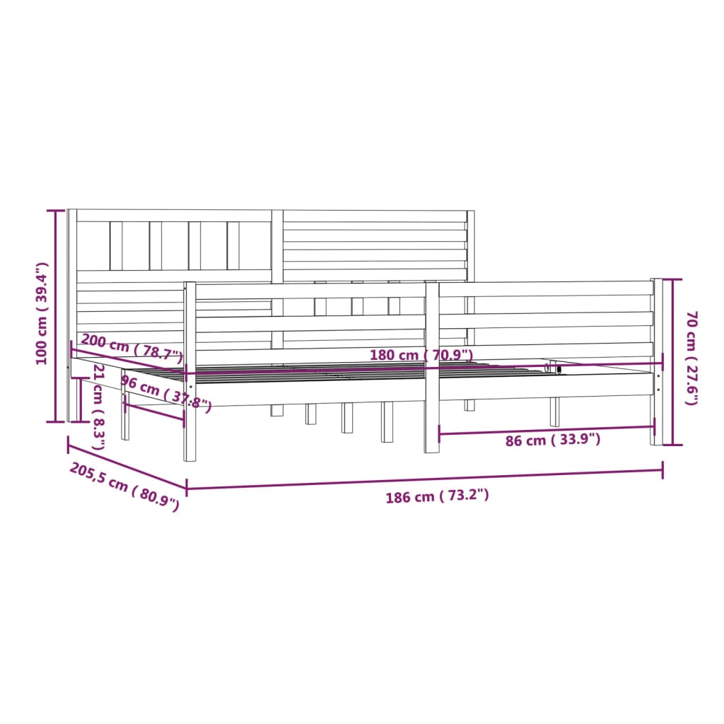 vidaXL sengeramme 180x200 cm Super King massivt træ