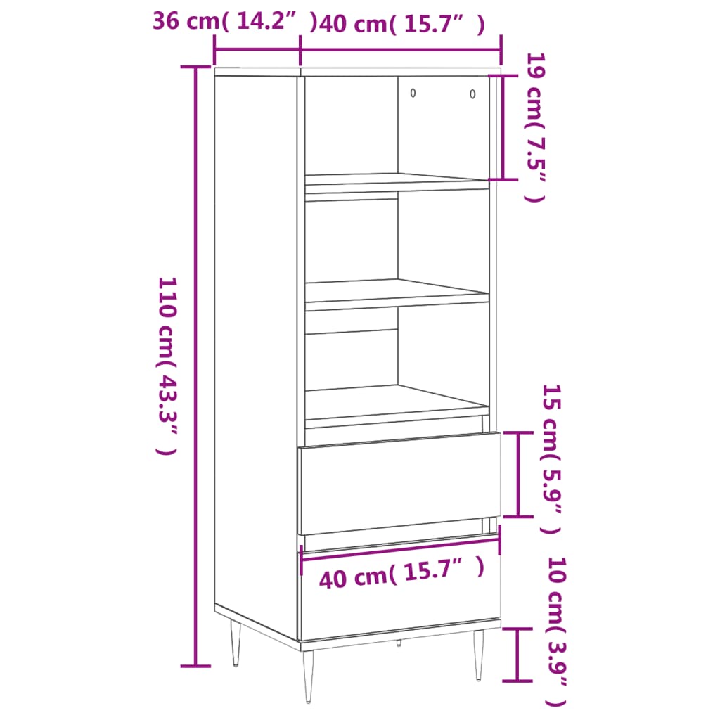 vidaXL skab 40x36x110 cm konstrueret træ Sonoma-eg