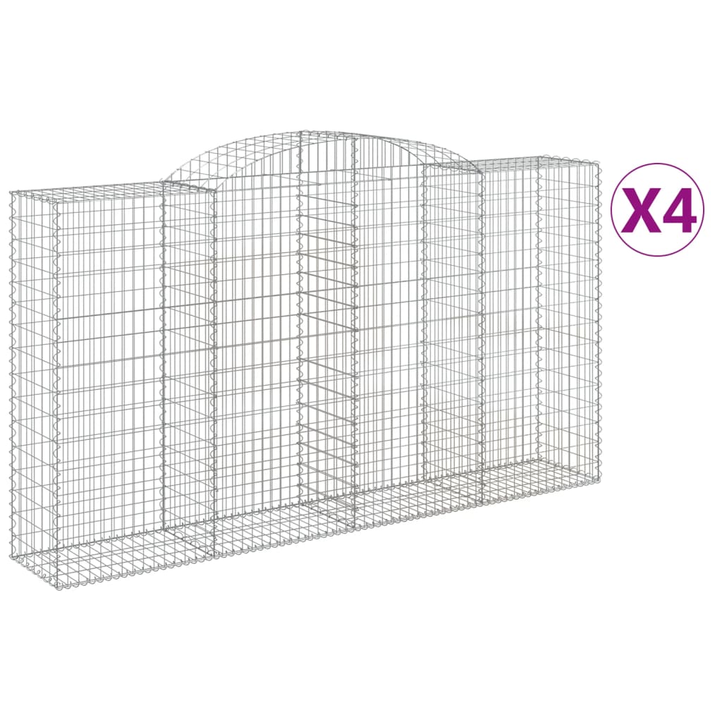 vidaXL buede gabionkurve 4 stk. 300x50x160/180 cm galvaniseret jern