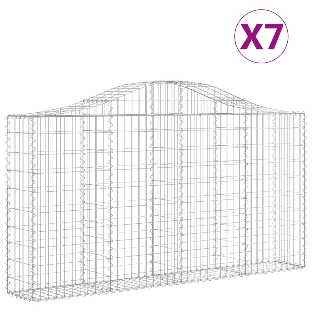 vidaXL buede gabionkurve 7 stk. 200x30x100/120 cm galvaniseret jern