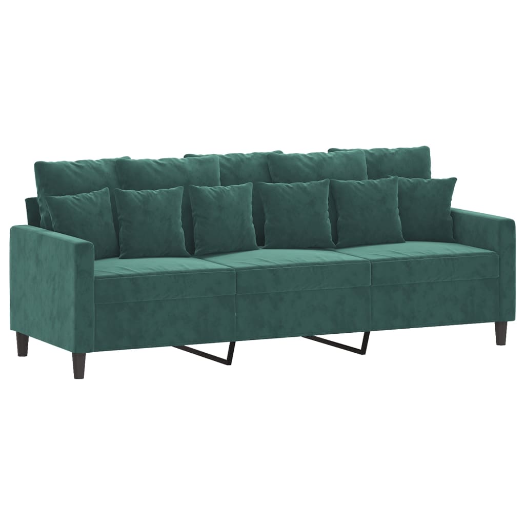 vidaXL 3-personers sofa med fodskammel 180 cm velour Mørkegrøn