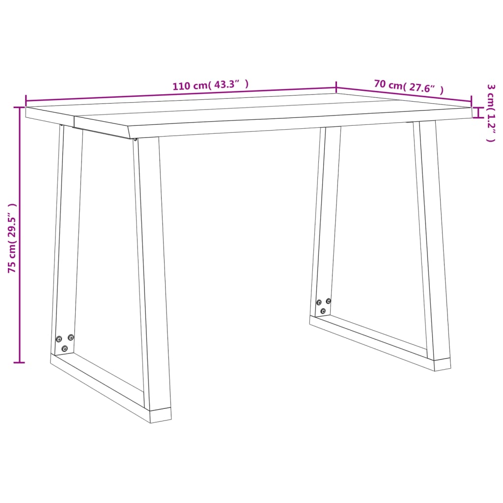 vidaXL spisebord med naturlig kant 110x70x75 cm massivt akacietræ