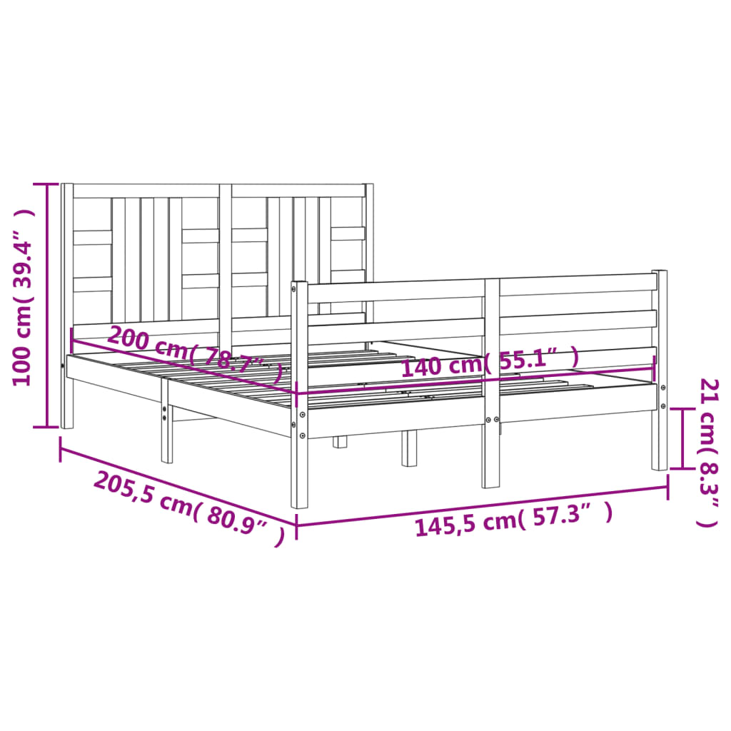 vidaXL sengeramme med sengegavl 140x200 cm massivt træ hvid