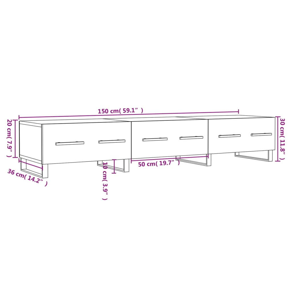 vidaXL tv-bord 150x36x30 cm konstrueret træ sonoma-eg