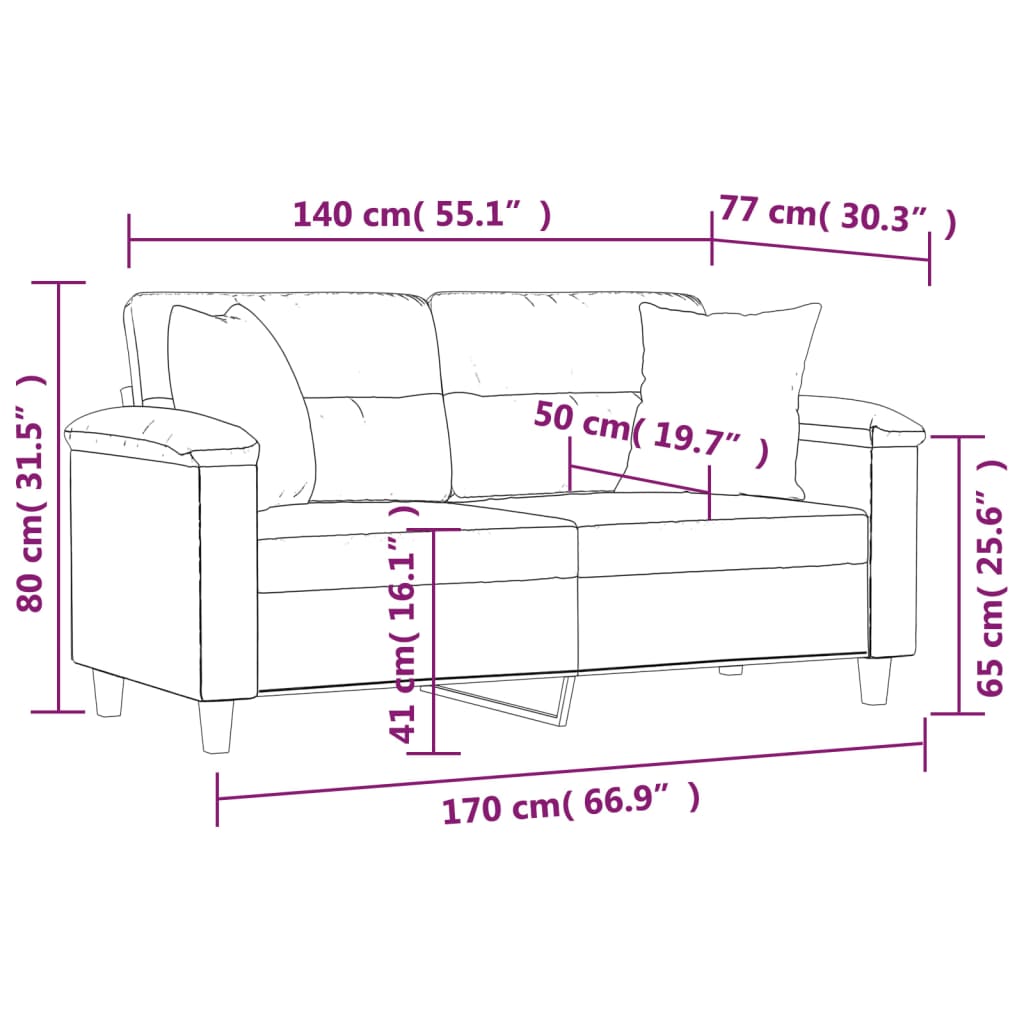 vidaXL 2-personers sofa med pyntepuder 140 cm kunstlæder cappuccino