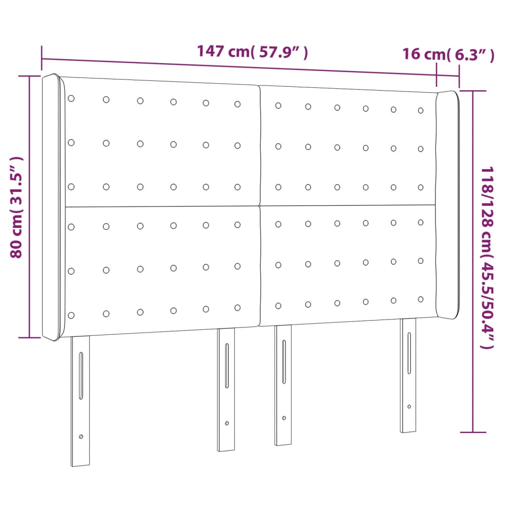 vidaXL sengegavl med LED-lys 147x16x118/128 cm fløjl sort