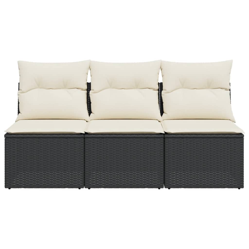 vidaXL 3-personers havesofa med hynder polyrattan sort