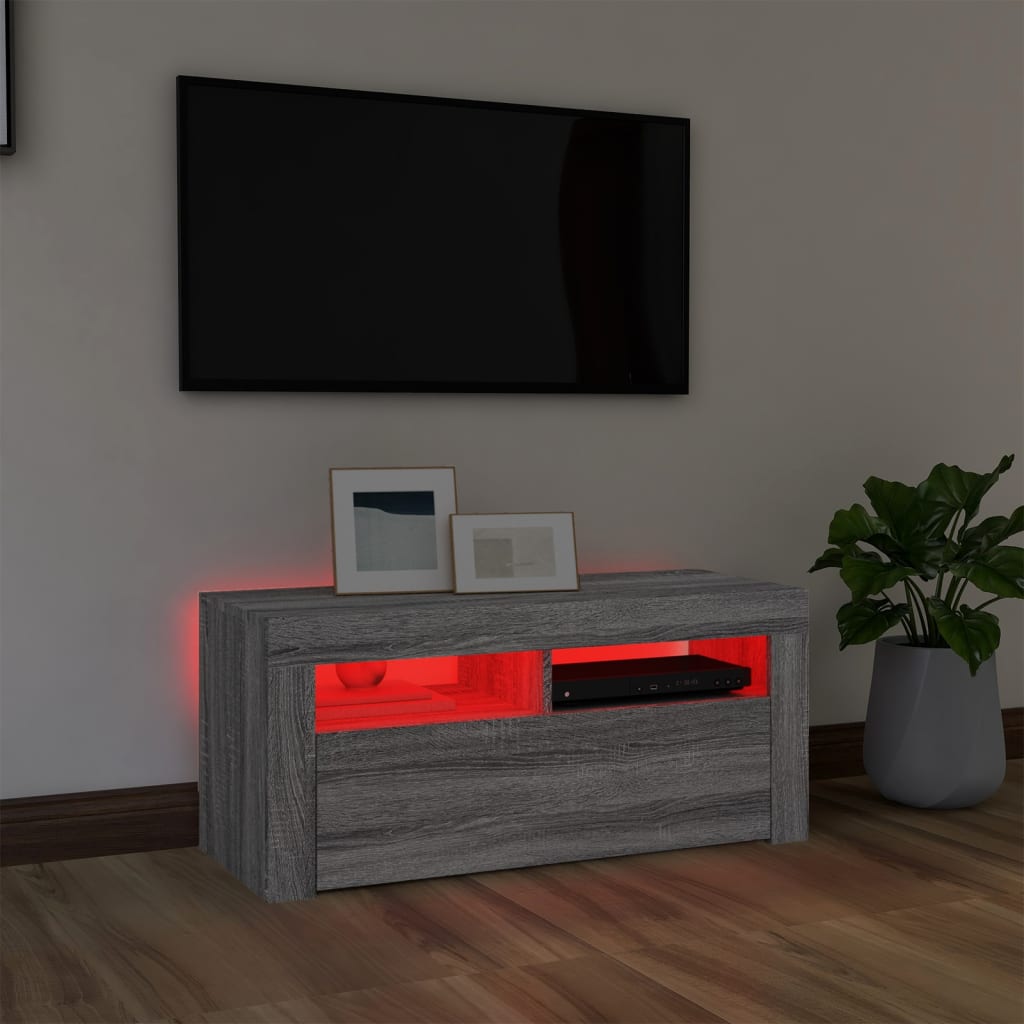 vidaXL tv-bord med LED-lys 90x35x40 cm grå sonoma-eg