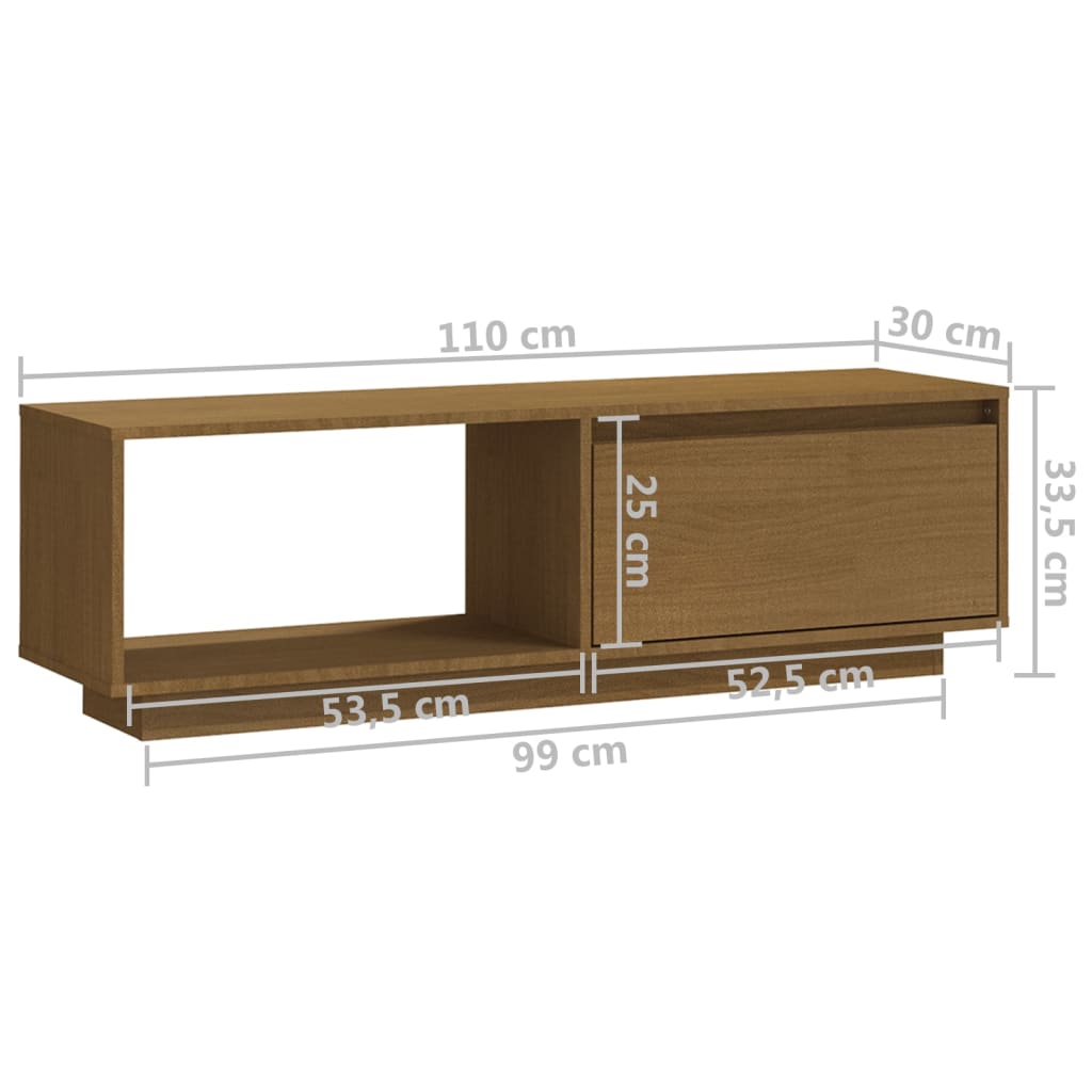 vidaXL tv-skab 110x30x33,5 cm massivt fyrretræ gyldenbrun